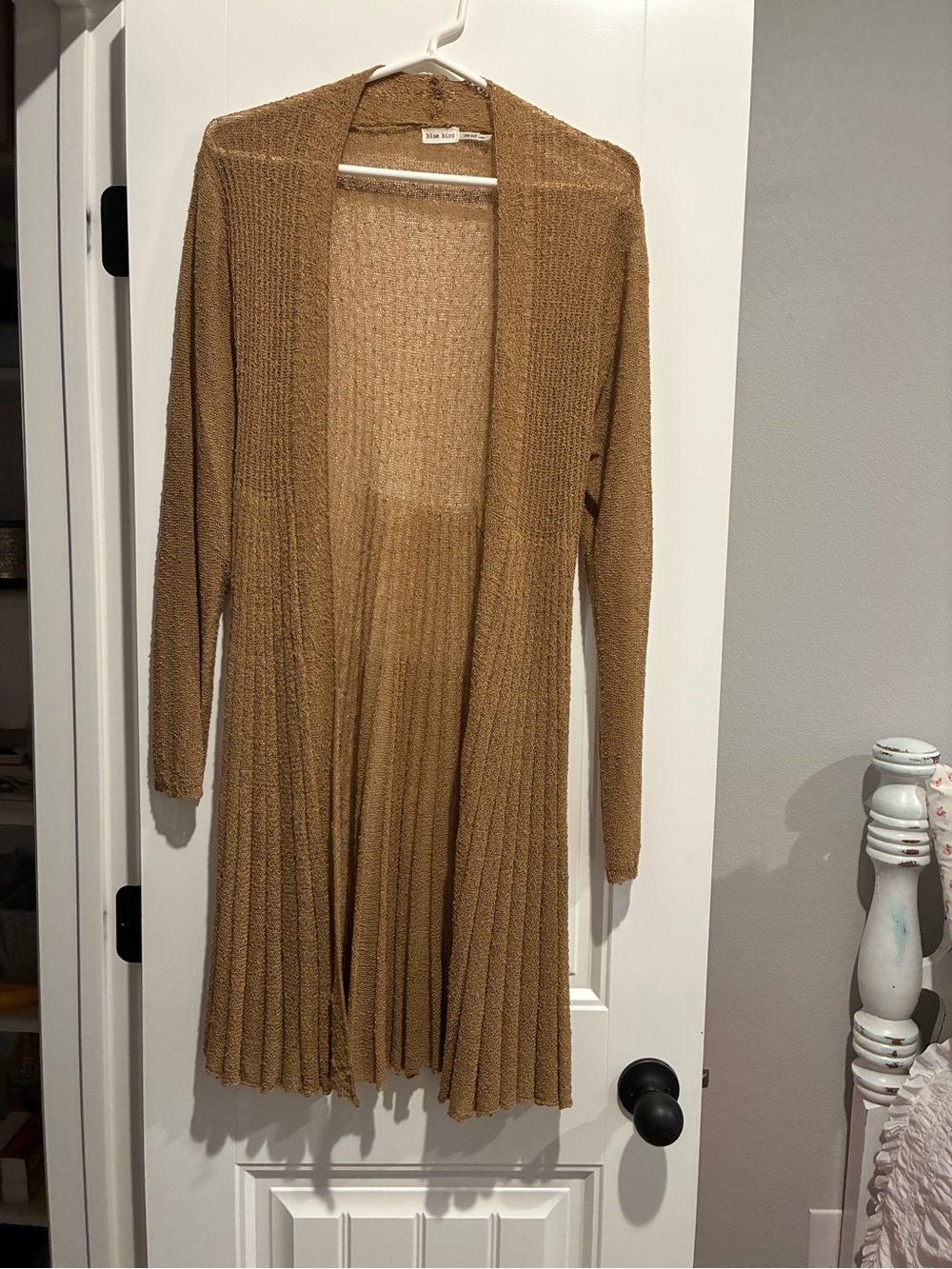Blue Bird Open-Front Long Ribbed Cardigan - Brown